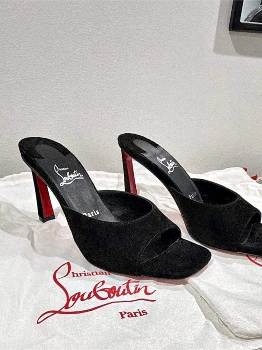 Christian Louboutin Black Suede Open Toe Mule Slip-On Stiletto EU 38.5